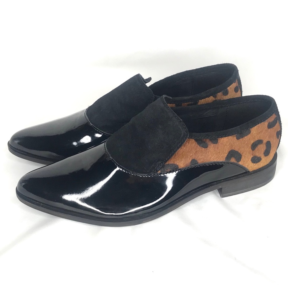 Free People Black Patent & Leopard Print Loafers